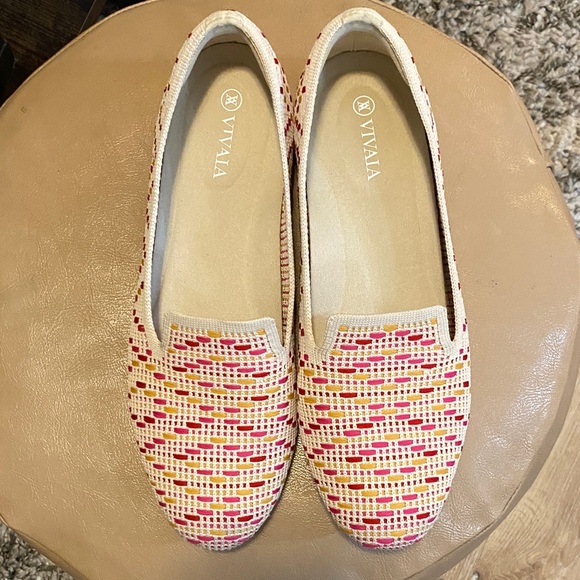 Vivaia Shoes - Vivaia Women's Patterned Slip-On Loafers in Cream with Pink & Yellow Accents
